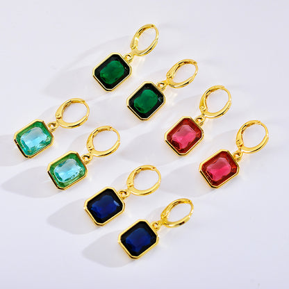 Retro Rectangle Metal Inlay Zircon Women's Drop Earrings