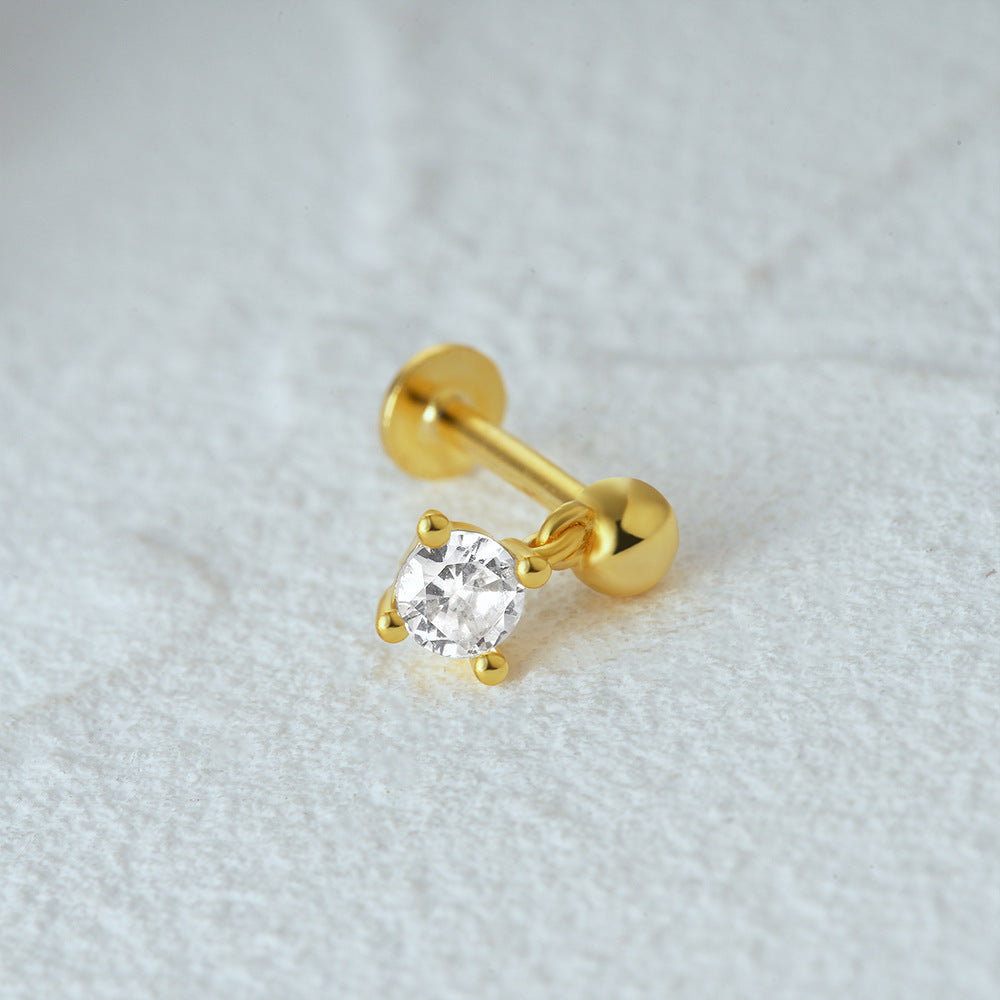 1 Piece Simple Style Geometric Plating Sterling Silver Zircon Ear Studs