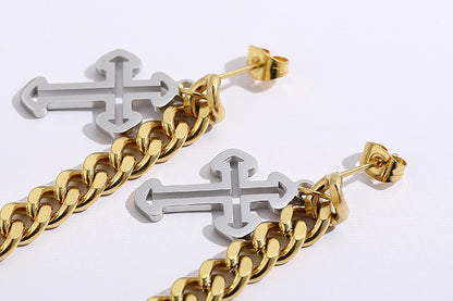 Women's Stainless Steel Golden Cross Thick Chain Earrings Wholesale