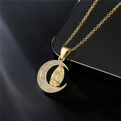 Fashion Real Gold Electroplating Religious Jewelry Copper Micro-inlaid Zircon Pendant Necklace