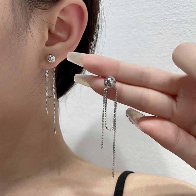 1 Pair Simple Style Solid Color Tassel Plating Stainless Steel Drop Earrings