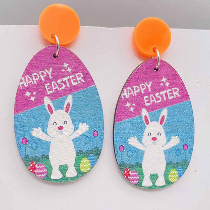 1 Pair Cute Rabbit Letter Wood Drop Earrings