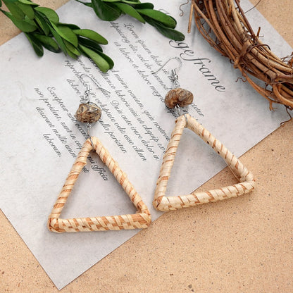 1 Pair Fashion Geometric Alloy Natural Rattan Wood Handmade Women's Drop Earrings