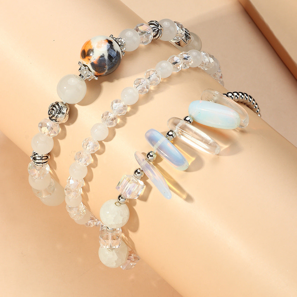 Fashion Gray Crack Stone Beads Mixed Color Geometric Crystal Bracelet