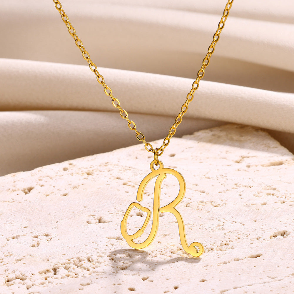 Stainless Steel Simple Style Letter Plating Pendant Necklace