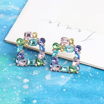 Bohemian Square Alloy Plating Glass Women's Ear Studs 1 Pair