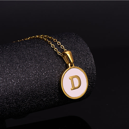 Fashion Round Letter Titanium Steel Pendant Necklace