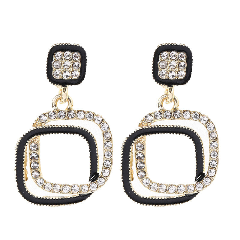 1 Pair Fashion Double Ring Alloy Enamel Plating Inlay Rhinestones Women's Drop Earrings