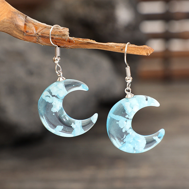 1 Pair Retro Moon Glass Drop Earrings