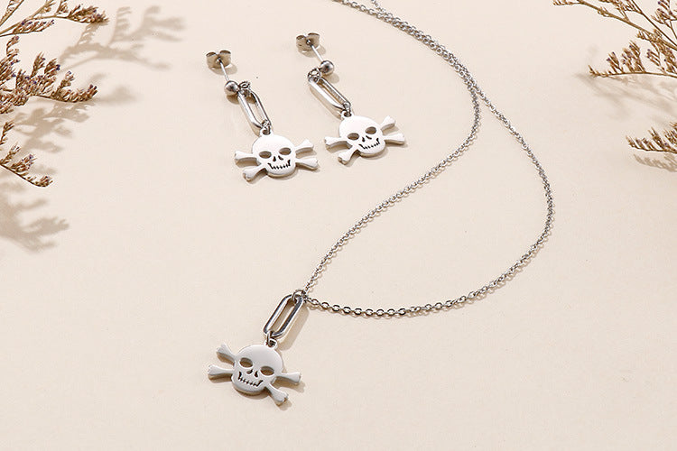 Creative Skull Pendant Necklace Earrings Stainless Steel Jewelry