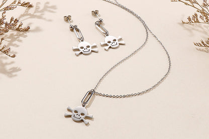 Creative Skull Pendant Necklace Earrings Stainless Steel Jewelry