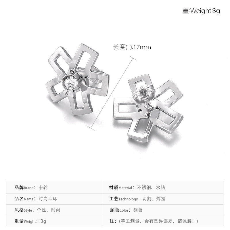 European And American Ornament Elegant Fashion Steel Color Shambhala Stud Earrings Female Earring Bone Nail Diamond Ball Cross-border Wholesale