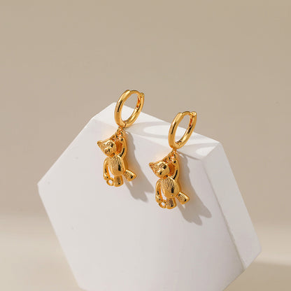 1 Pair Simple Style Cat Inlay Copper Zircon Earrings