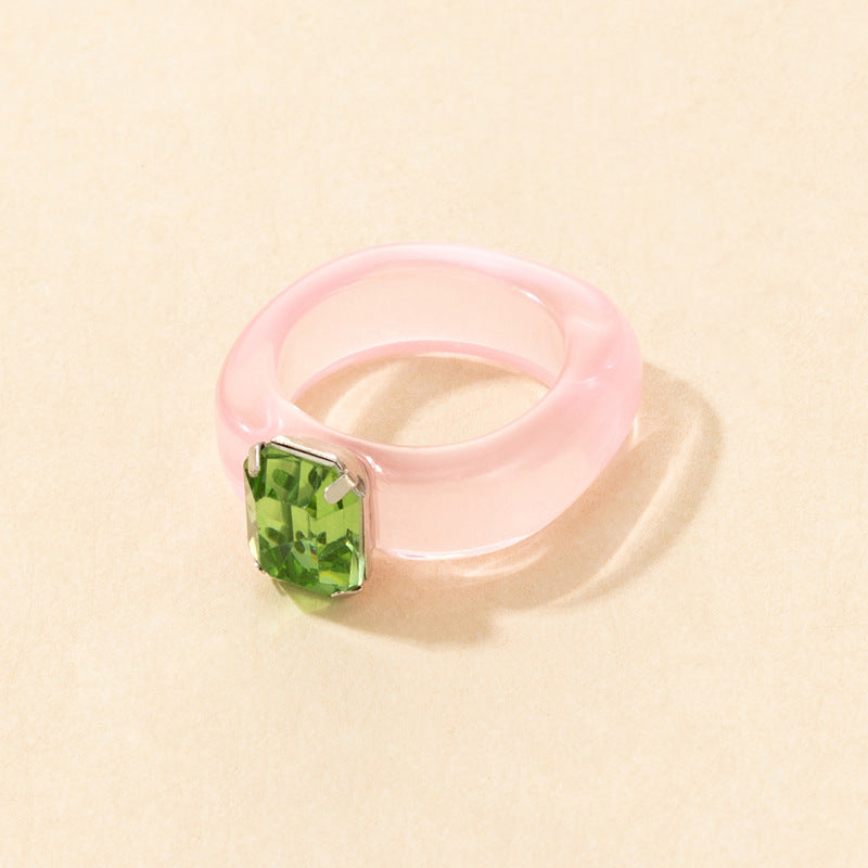 Simple Fashion Transparent Acrylic Resin French Retro Wind Creative Diamond Ring