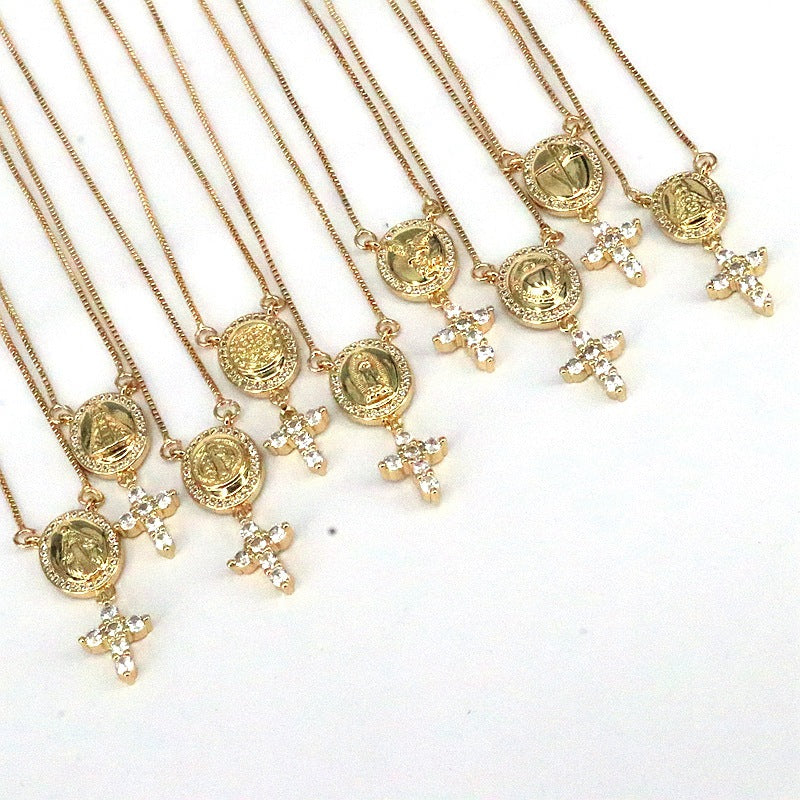 Copper Sweet Geometric Cross Plating Pendant Necklace