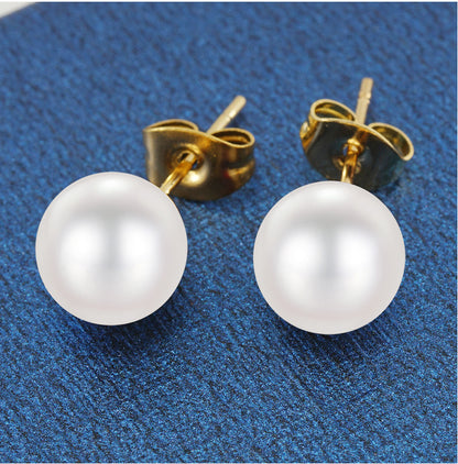 Elegant Geometric Stainless Steel Inlay Artificial Pearls Zircon Ear Studs 1 Pair