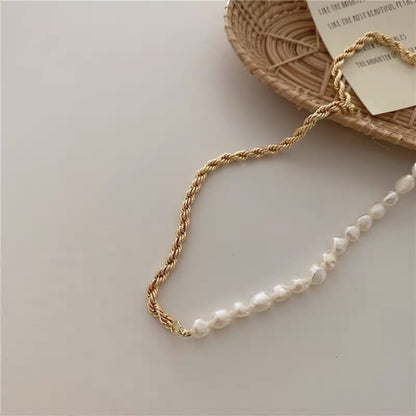 Fashion Freshwater Pearl Twisted Chain Splicing Necklace