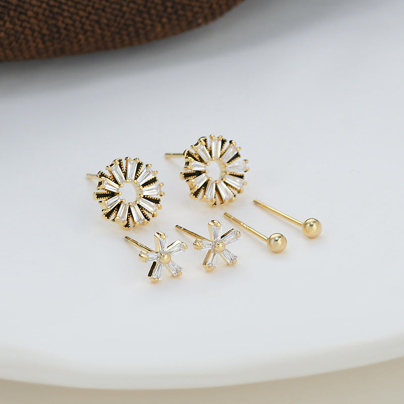 1 Set Simple Style Geometric Plating Inlay Copper Zircon Ear Studs