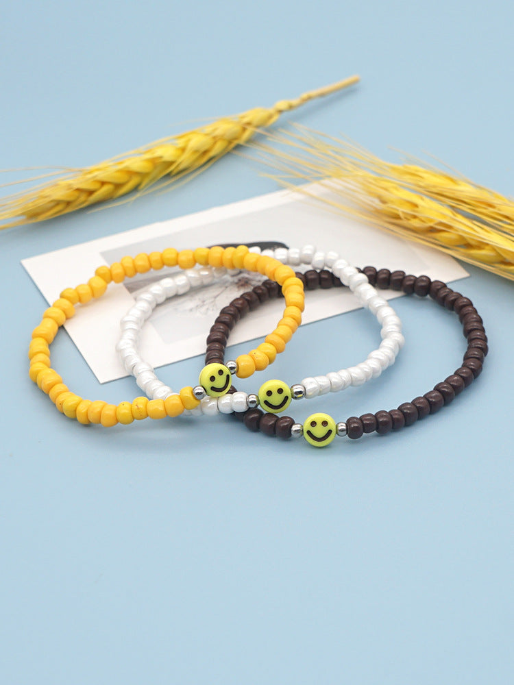 Simple Style Yellow Smiley Face Beaded Rice Bead Bracelet Wholesale Jewelry Gooddiy