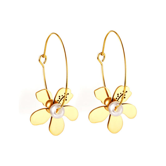 1 Pair Elegant Commute Leaf Flower Inlay Stainless Steel Imitation Pearl Zircon Earrings