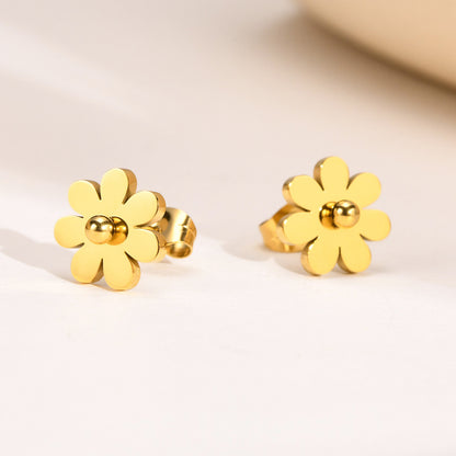 Simple Style Flower Stainless Steel Plating Ear Studs 1 Pair