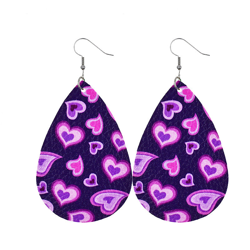 1 Pair Elegant Classic Style Water Droplets Heart Shape Pu Leather Drop Earrings