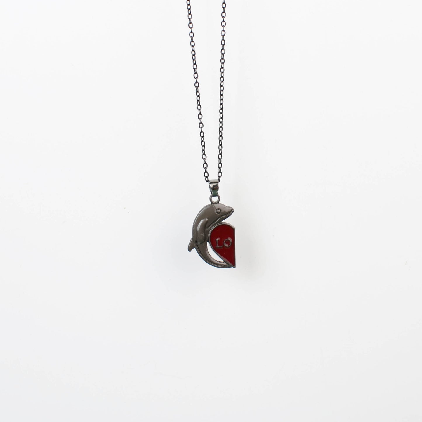 Romantic Letter Dolphin Heart Shape Alloy Enamel Plating Couple Pendant Necklace