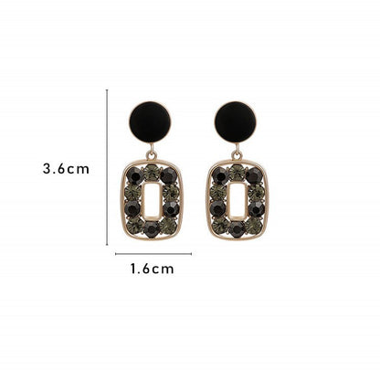 Simple Black Premium Texture Luxury Full Diamond Geometric Rectangular Earrings