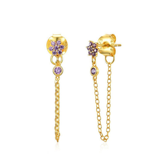European And American Hot Selling S925 Silver Needle Chain Tassel Flower Zircon Copper Earrings