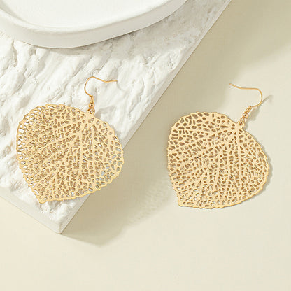 New Retro Long Hollow Leaf Pendant Earrings