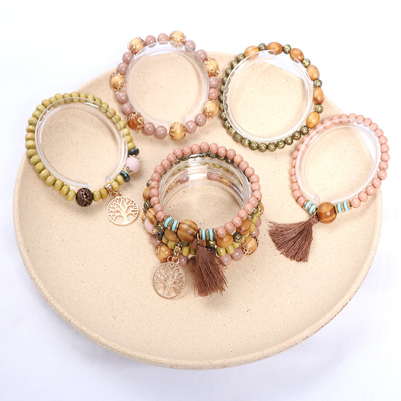 1 Set Simple Style Tree Arylic Alloy Resin Beaded Tassel Plating Women's Bracelets