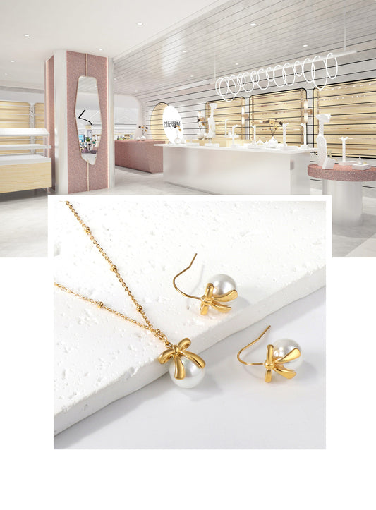 Classic Style Geometric Bow Knot Stainless Steel Plating Inlay Artificial Gemstones Pendant Necklace