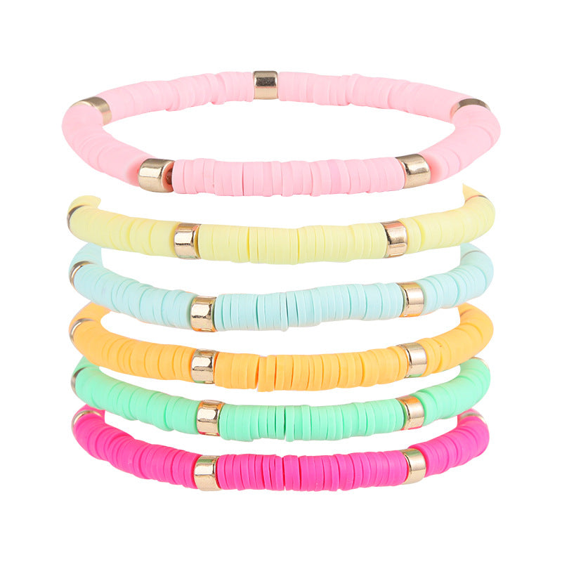 Simple Style Color Block Soft Clay Knitting Women's Bracelets 6 Pieces