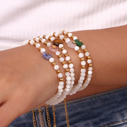 Simple Style Geometric Stainless Steel Artificial Pearl Natural Stone Beaded Plating Women's Bracelets