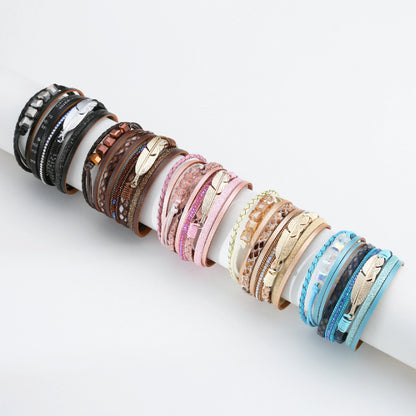 Bohemian Crystal Feather Multi-layer Bracelet Wholesale