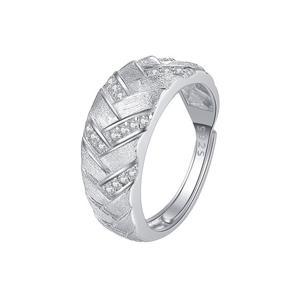 Sterling Silver Simple Style Geometric Plating Inlay Zircon Adjustable Ring