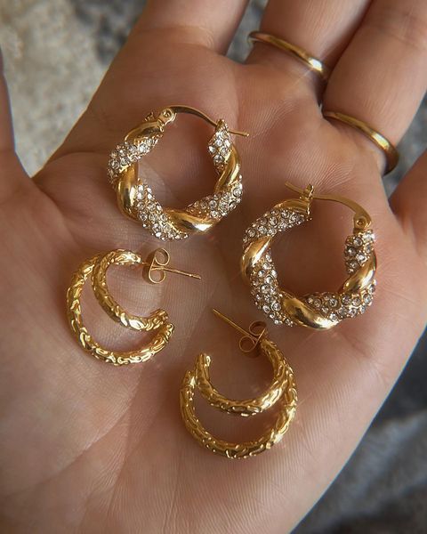 Fashion Geometric Stainless Steel Earrings Layered Gold Plated Stainless Steel Earrings
