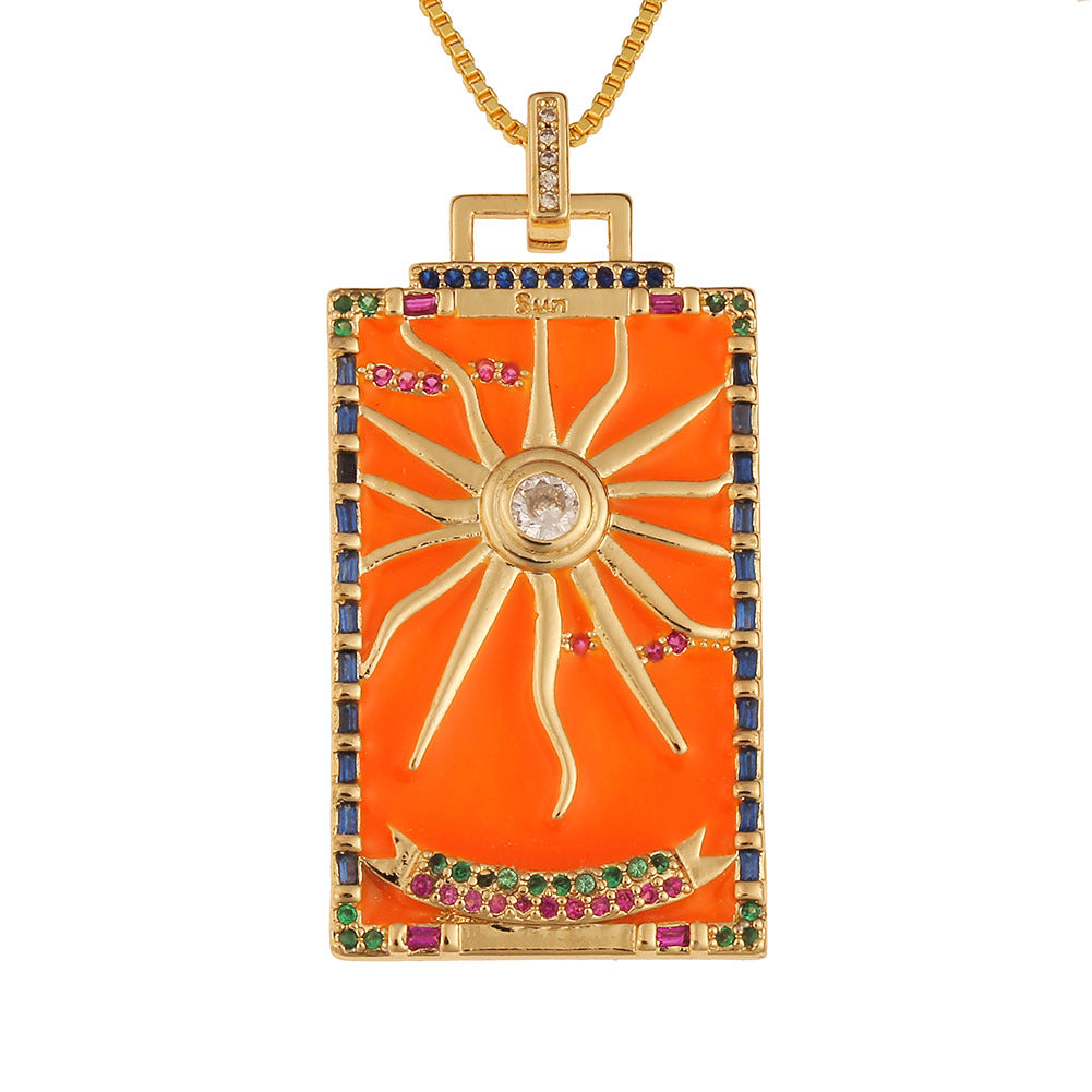 Fashion New Oil Drop Tarot Pendant Copper Zircon Necklace Wholesale Gooddiy