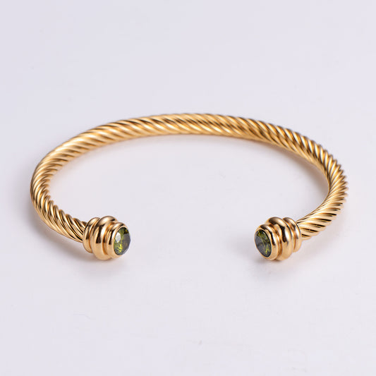 Simple Style Geometric Titanium Steel Bangle Plating Artificial Diamond Stainless Steel Bracelets