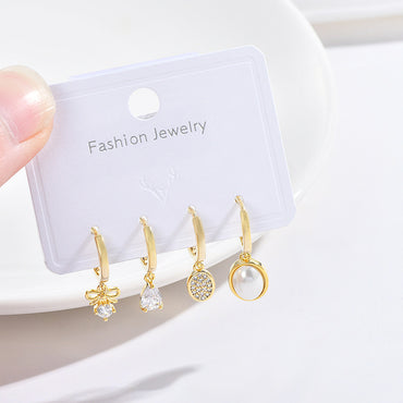 Fashion Bow Knot Copper Inlay Zircon Dangling Earrings 2 Pairs