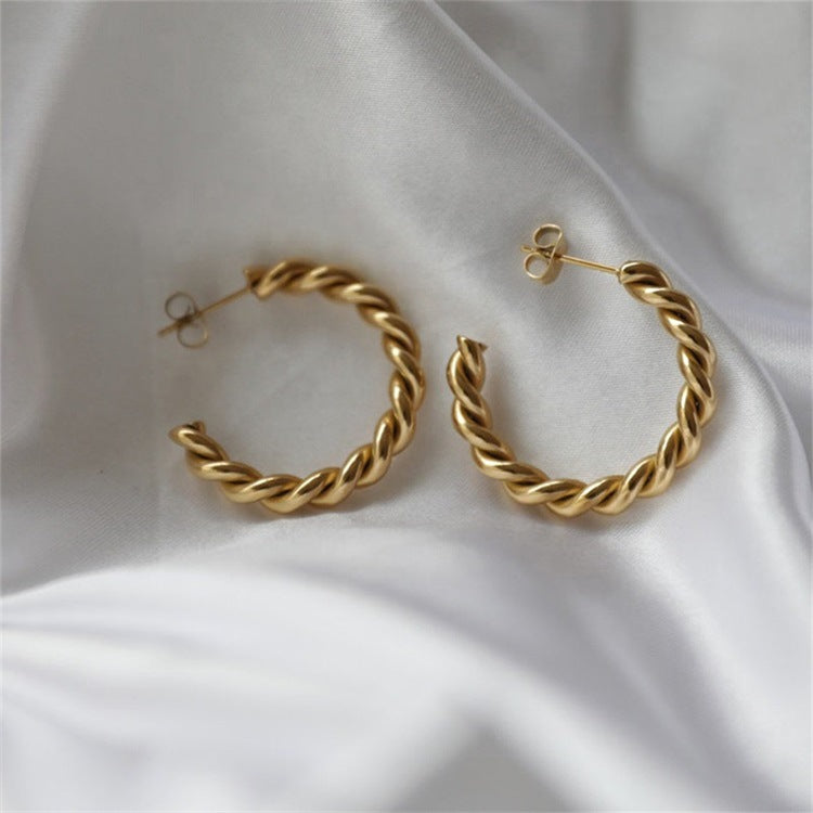 Fashion Stainless Steel Gold-plated C- Shaped Twist Women's Earrings