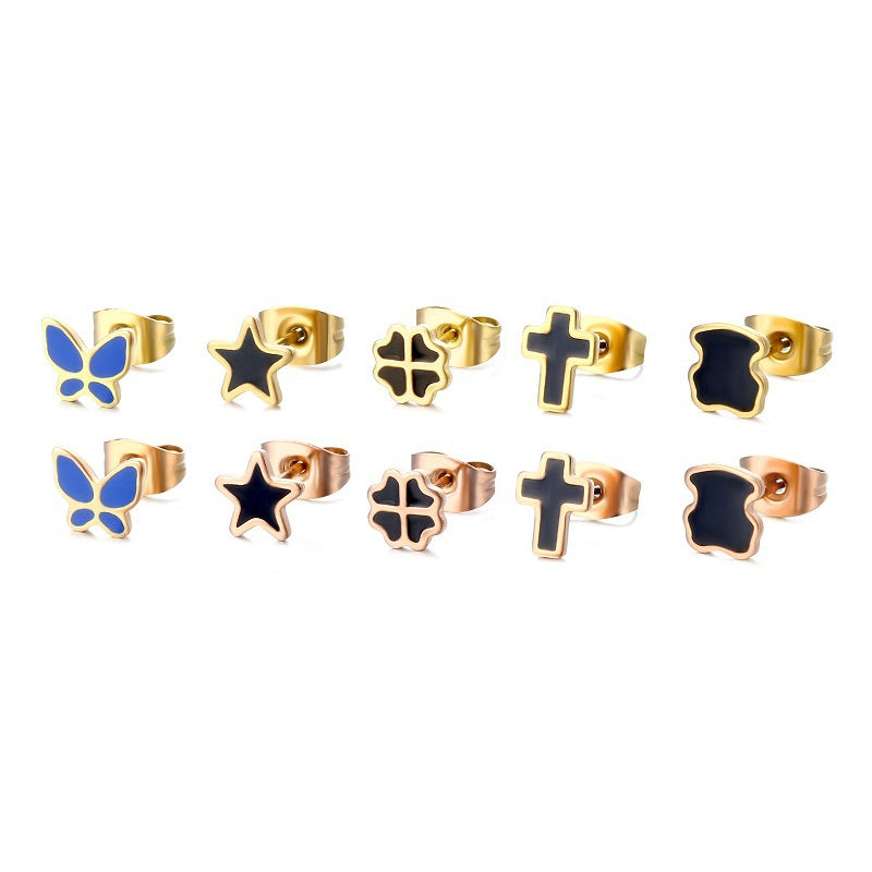 Simple Style Geometric Four Leaf Clover Star Stainless Steel Ear Studs 1 Piece