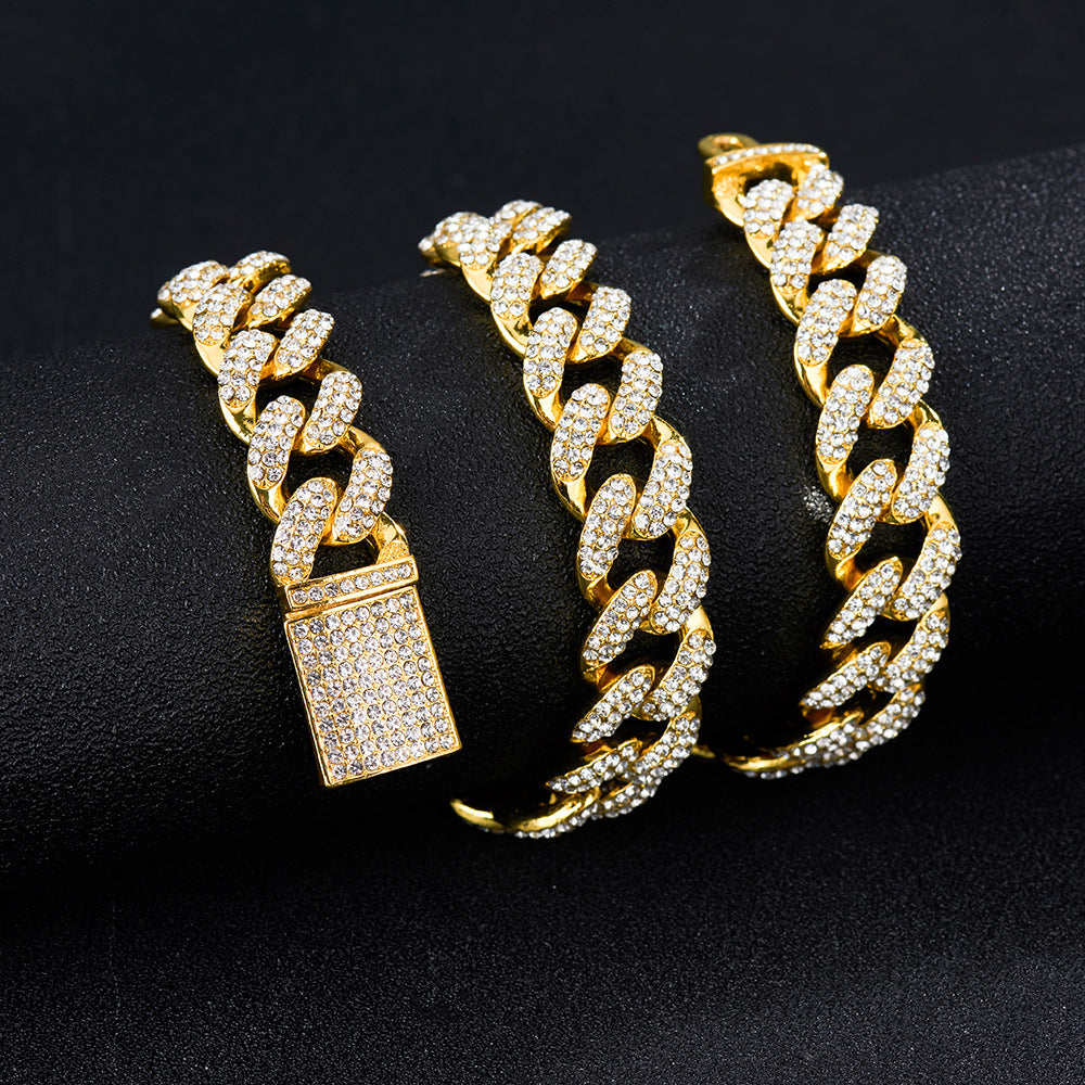 Hip Hop Ear Accessories Necklace European And American Fashion & Trend Hip Hop Hiphop Cuban Link Chain Necklace Rhinestone Necklace Jewelry Wholesale