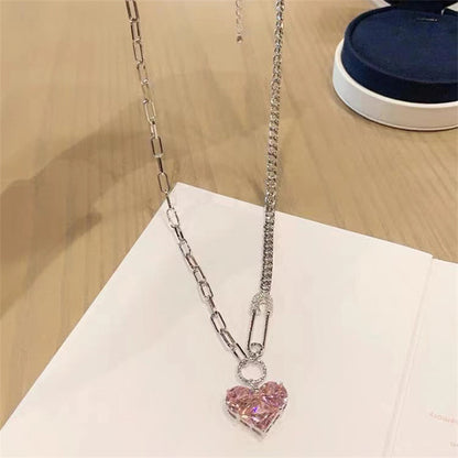 Fashion Heart Shape Copper Plating Inlay Artificial Gemstones Pendant Necklace 1 Piece