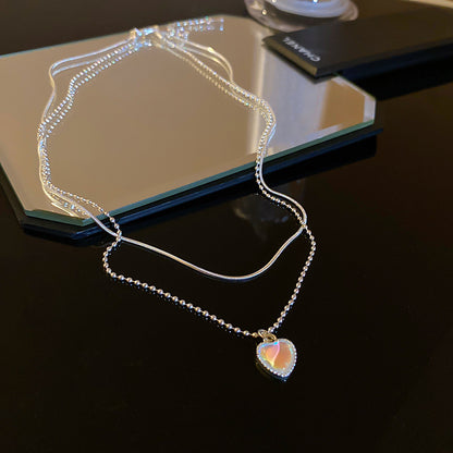 Simple Double-layer Color Heart Resin Pendant Necklace