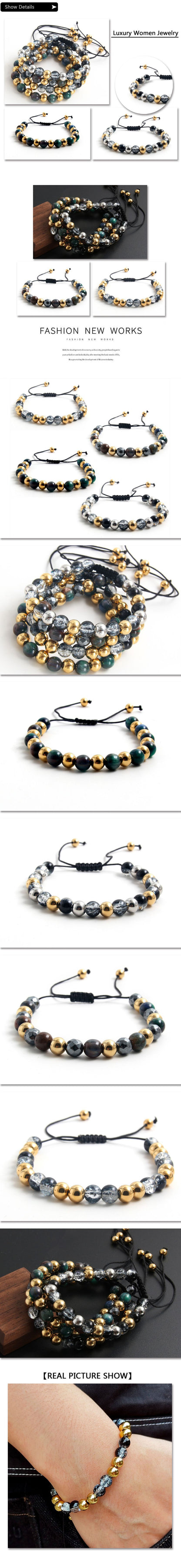 Simple Style Geometric Stainless Steel Glass Rope Beaded Plating Unisex Bracelets