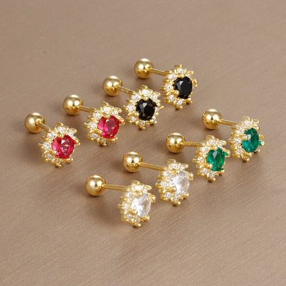 1 Pair Ig Style Simple Style Oval Flower Plating Inlay Copper Zircon Ear Studs