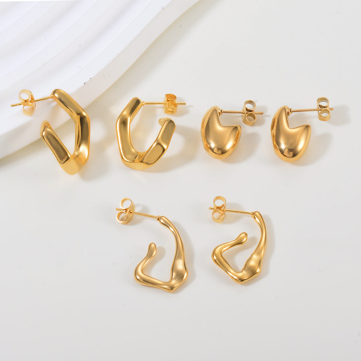 1 Pair Simple Style Geometric Asymmetrical Irregular Plating Stainless Steel Drop Earrings