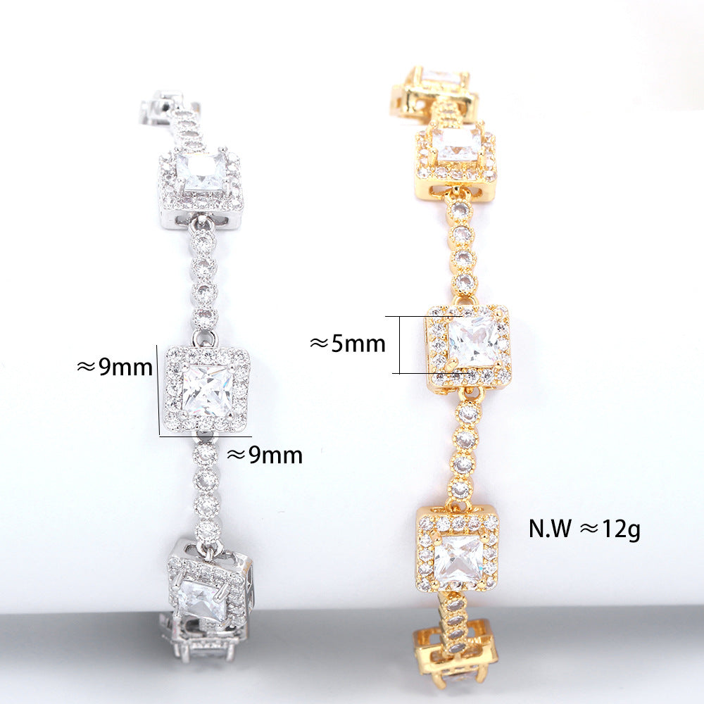 Fashion Square Copper Plating Inlay Zircon Women's Bracelets Necklace 1 Piece