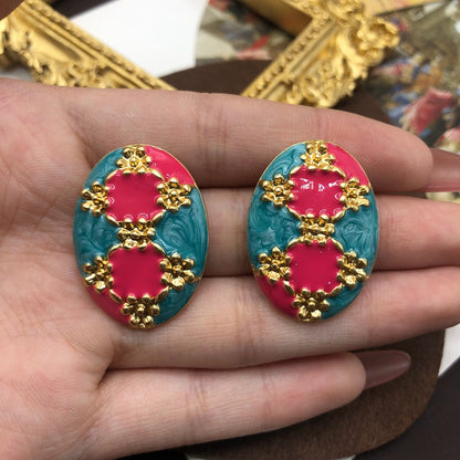 1 Pair Retro Geometric Plating Alloy Ear Studs